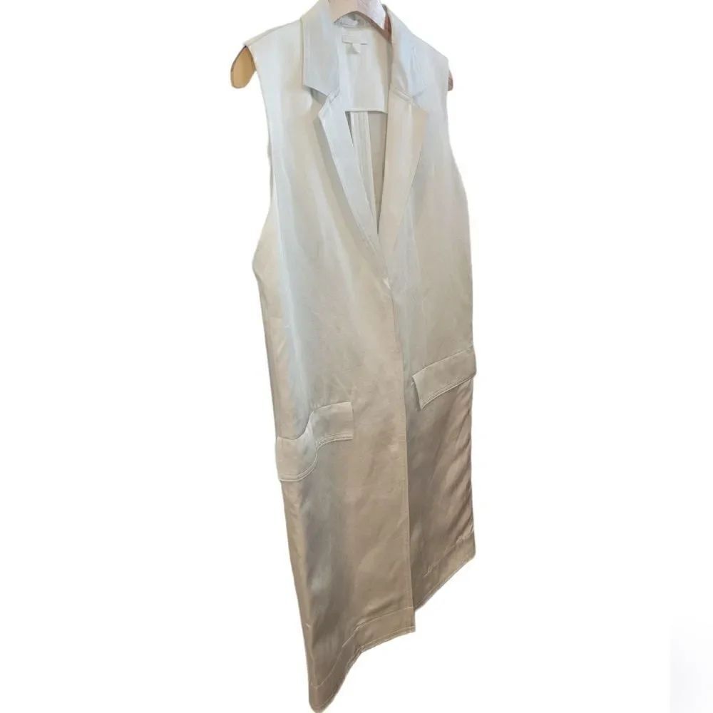 COS Sleeveless Satin Linen Blend Sleeveless Blazer Long Line Vest Trench 8 Ivory - Picture 7 of 16